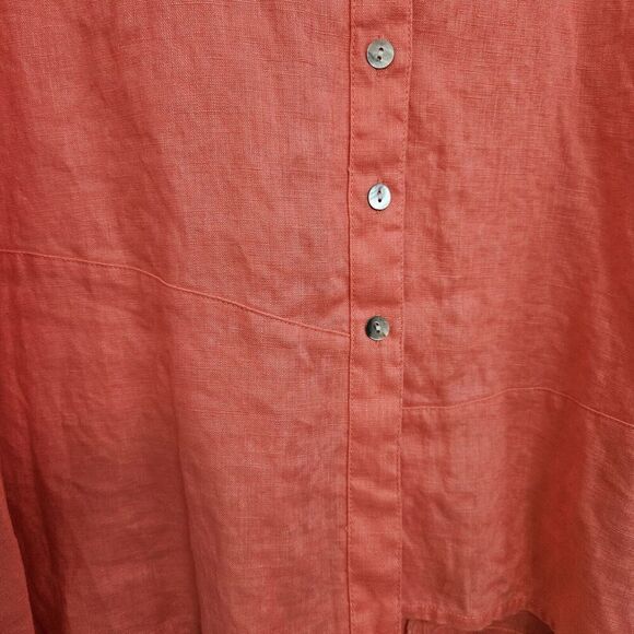 SYMPLE NYC Med-Large Shirt Tunic Blouse Top Coral Pink 100% Linen EUC - Picture 4 of 8